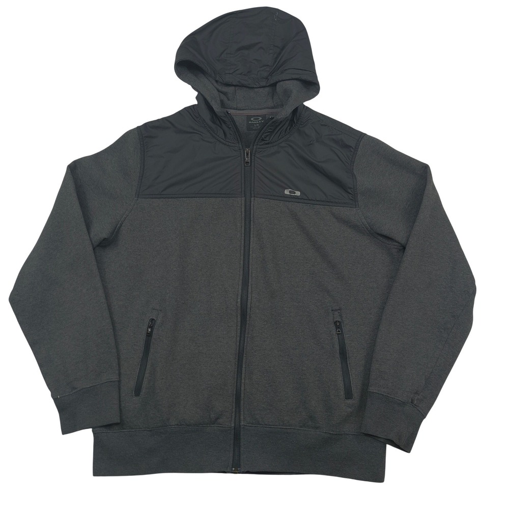 Oakley Mens Full Zip Hoodie Gray Black Hybrid Jacket Size Large 589